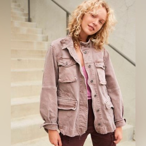 Free People Harley Military Distressed Utility Jacket Red Brown Size XS - Picture 1 of 16